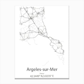 Argeles Sur Mer,France Minimalist Map Canvas Print