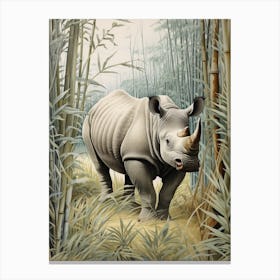 Rhino In The Leaves Illustration Canvas Print