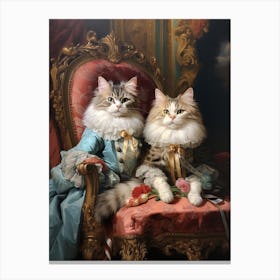 Royal Cats On A Red Throne Canvas Print