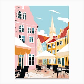 Odense, Denmark, Flat Pastels Tones Illustration 3 Canvas Print
