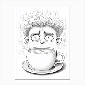 Fine Black & White Line Drawing Person Behind Coffee Cup Canvas Print