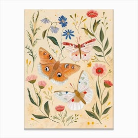 Folksy Floral Animal Drawing Butterfly 1 Canvas Print
