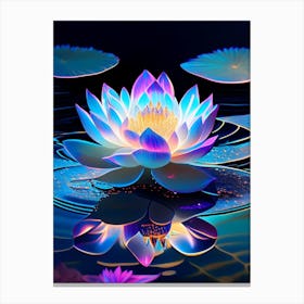 Blooming Lotus Flower In Pond Holographic 3 Canvas Print