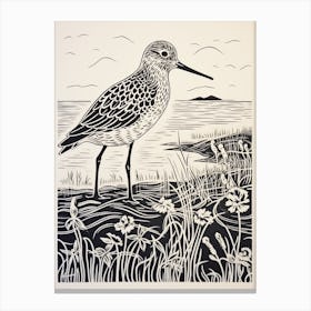 B&W Bird Linocut Dunlin 1 Canvas Print