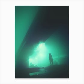 Under the Foggy Industrial Area Bridge at Night Canvas Print