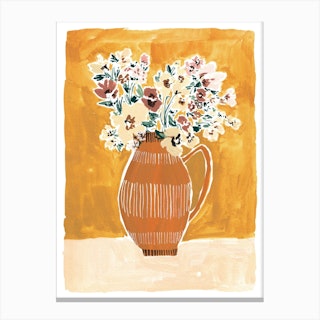 Mustard And Dusky Pink | Floral Vase Canvas Print