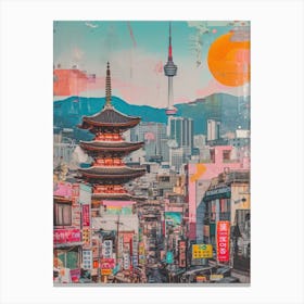 Seoul   Retro Collage Style 2 Canvas Print