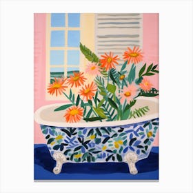 A Bathtube Full Of Daisy In A Bathroom 3 Canvas Print