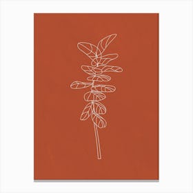 Line Art Leaf, Botanical Terracotta Canvas Print