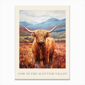 Brushstroke Impressionism Style Painting Of A Highland Cow In The Scottish Valley Poster 4 Canvas Print
