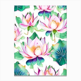 Lotus Flower Repeat Pattern Watercolour 2 Canvas Print