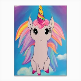 Cute Flying Unicorn Kawaii Painting Canvas Print