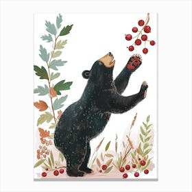 American Black Bear Standing And Reaching For Berries Storybook Illustration 1 Canvas Print
