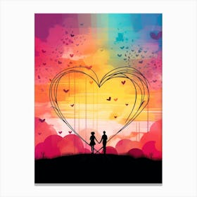 Rainbow Swirl Heart Sunset Silhouette 3 Canvas Print