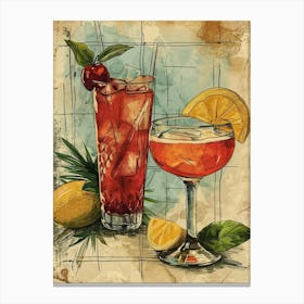 Tropical Cocktails Watercolour Canvas Print