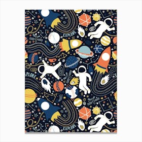 Explore Outer Space - Black, Blue, Yellow and Orange Universe Kids Canvas Print