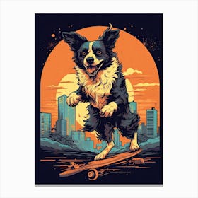 Border Collie Dog Skateboarding Illustration 1 Canvas Print