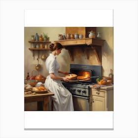 Woman Bakes Bread Canvas Print