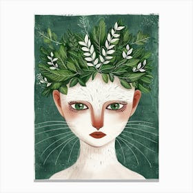 Cat With Leaves On Her Head 1 Canvas Print