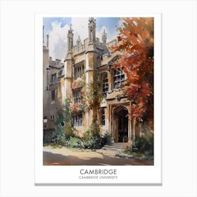 Cambridge University 1 Watercolor Travel Poster Canvas Print