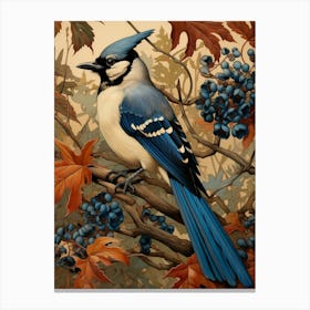 Dark And Moody Botanical Blue Jay 2 Canvas Print