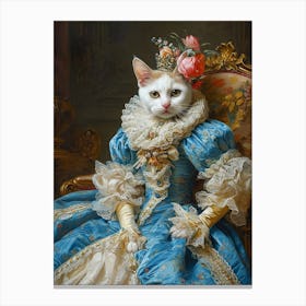 Cat In A Blue Medieval Dress Sat On A Throne Canvas Print