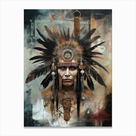 Tribal Enigma: Unmasking Mystical Realms in Indigenous Art Canvas Print