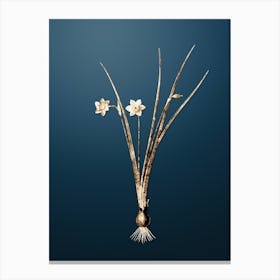 Gold Botanical Daffodil on Dusk Blue Canvas Print