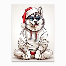 Siberian Husky Dog Christmas Hat Canvas Print