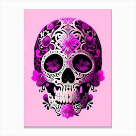 Skull With Intricate Henna Designs 2 Pink Mexican Canvas Print