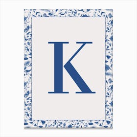 Letter K Monogram Initial Blue Canvas Print