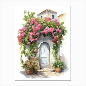 Genoa, Italy   Mediterranean Doors Watercolour Painting 2 Canvas Print