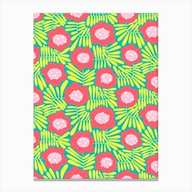 Climbing Flowers Retro Floral Watermelon Candy Canvas Print