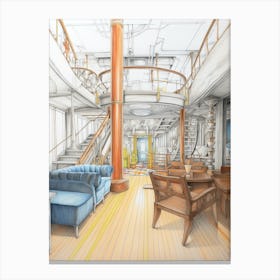 Titanic Ship Interiors Bright Pencil Drawing 1 Canvas Print