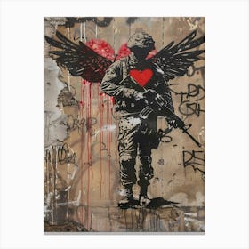 Soilder With A Wings Angle Banksy Art Canvas Print