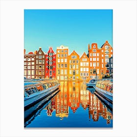 Damrak Canal In Amsterdam, Holland, Netherlands Canvas Print