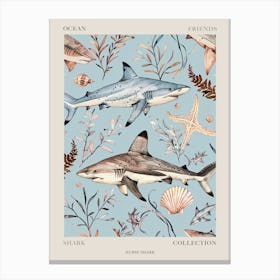 Pastel Blue Nurse Shark Watercolour Seascape Pattern 3 Poster Canvas Print