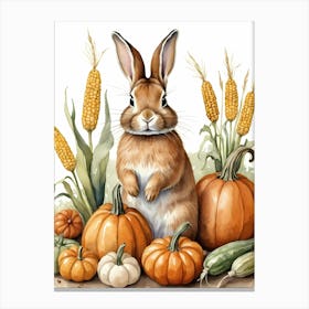 Painting Of A Cute Bunny With A Pumpkins (12) Canvas Print