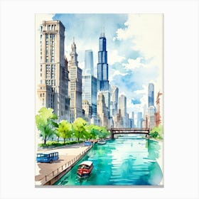 Chicago Skyline Watercolor Painting Canvas Print