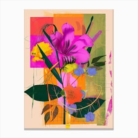 Flax Flower 2 Neon Flower Collage Canvas Print
