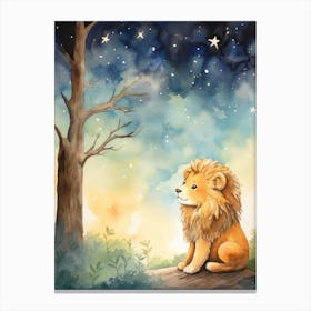 Stargazing Watercolour Lion Art Painting 2 Canvas Print
