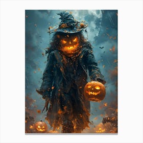 Halloween Witch With Pumpkins Canvas Print