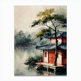 Asian House By The Lake 3 Canvas Print