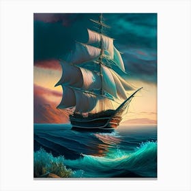 Sailing Ship Waterscape Crayon 1 Canvas Print