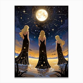 Three Women Under The Moon Canvas Print