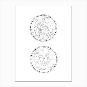 Polar Explorer - Arctic & Antarctic World Map Print Canvas Print