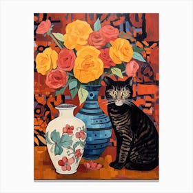 Rose Flower Vase And A Cat, A Painting In The Style Of Matisse 5 Canvas Print