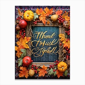 Calligraphy Of Thankful Ensconced In An Elaborate Vintage Style Frame Weaving Through A Tapestry Canvas Print