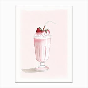 Strawberry Milkshake Dairy Food Pencil Illustration 1 Canvas Print