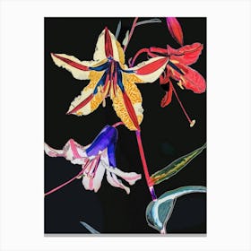 Neon Flowers On Black Coral Bells 1 Canvas Print